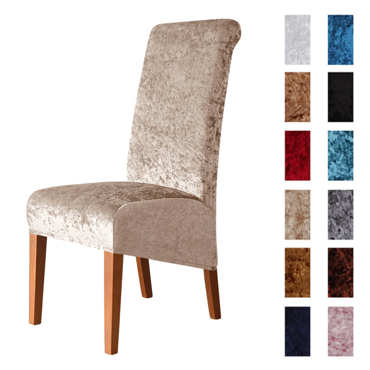 Odot Chair Covers Set of 2/4/6, Elastic Dining Chairs Seat Covers Solid Colour Velvet Dining Chair Covers, Washable High Back Stretch Chair Cover for Restaurant (Light Camel,Set of 6)