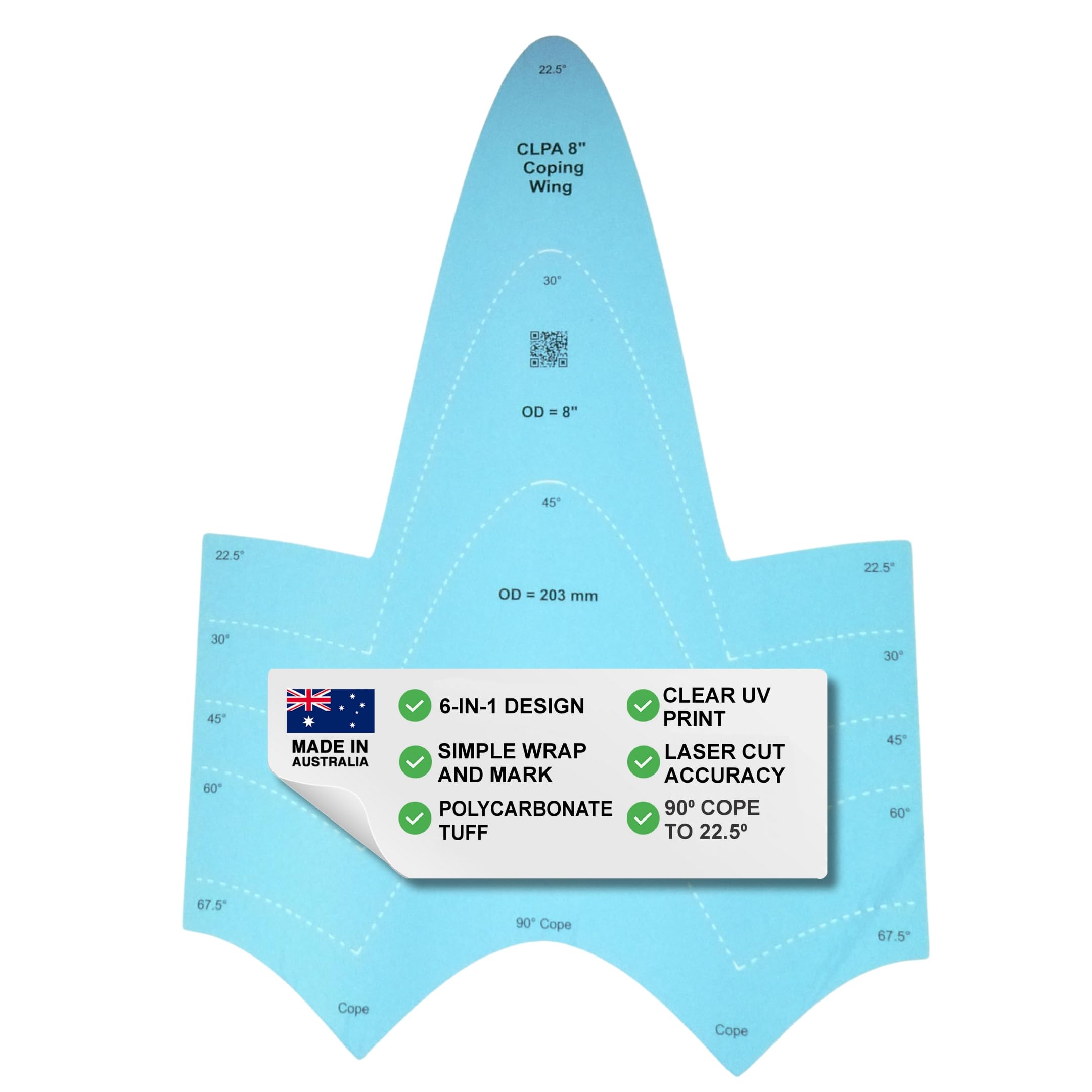 CLPA 8" Coping Wing Master: Ultimate Pipefitter and Welding Tool, Precision Pipe Saddle Template, Notcher & Cutting Guide, Ideal for Pipe Fitting - Marking & Coping Pipes from 22.5 to 90 Degrees