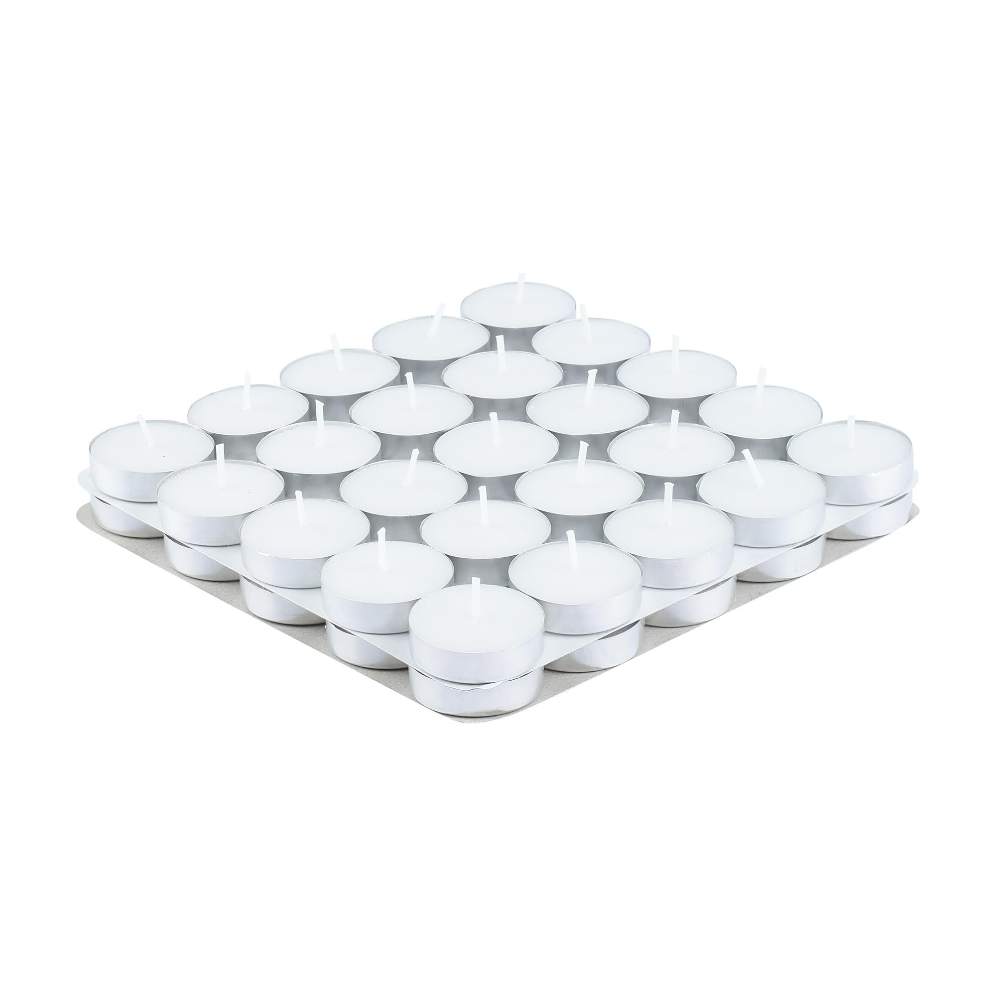White Unscented Wax Tealight Candles - Pack of 50 | 2 Hours Burning Time, Paraffin Wax, Unscented, Smokeless, Dripless, for Home Decor, Offices & Other Occasions (White, Pack of 50)