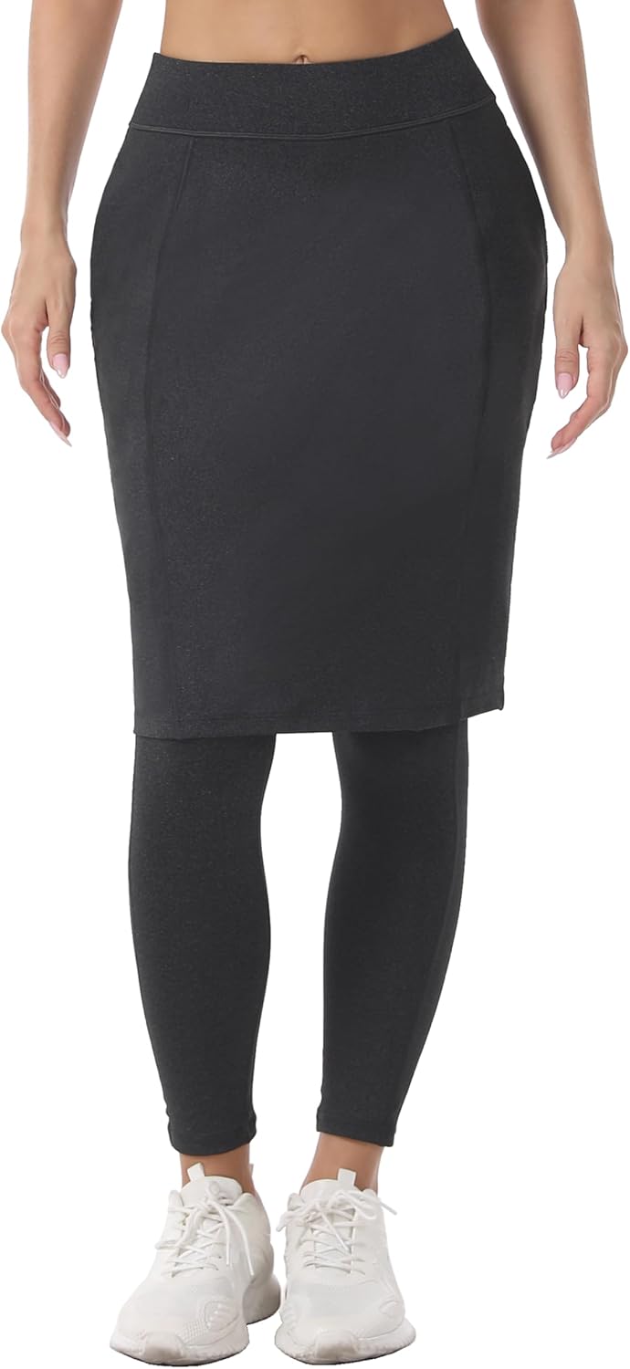 HOKOYI Women 23" Athletic Knee Length Skirt with Full Leggings Attached Pockets Workout Modest Skirted Capris - Image 5