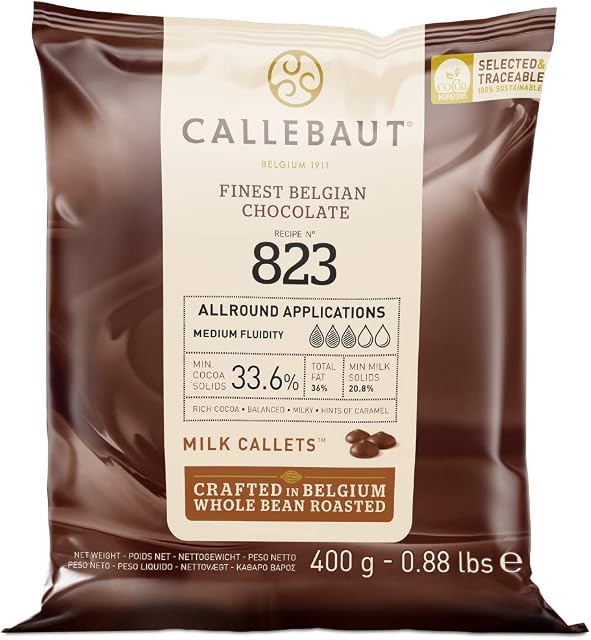 CALLEBAUT Receipe No. 823 - koperta Callets, Vollmich czekolada, 33,6% kakao, 1 x 400 g