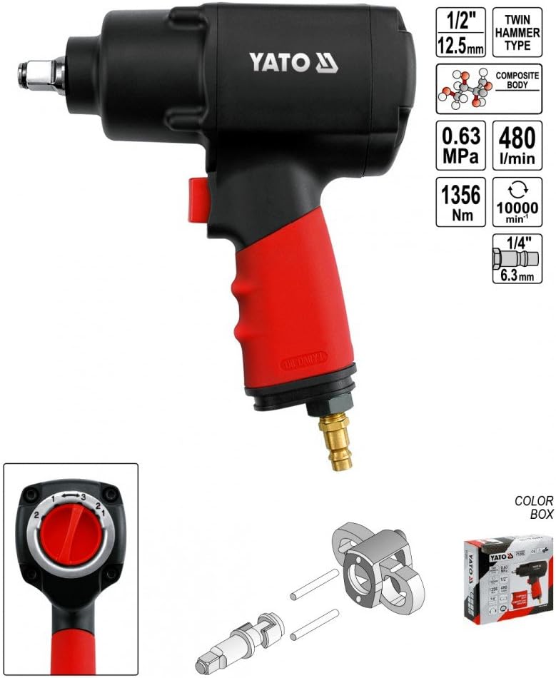 Yato professional composite air impact wrench 1/2" 1356 Nm (YT0953