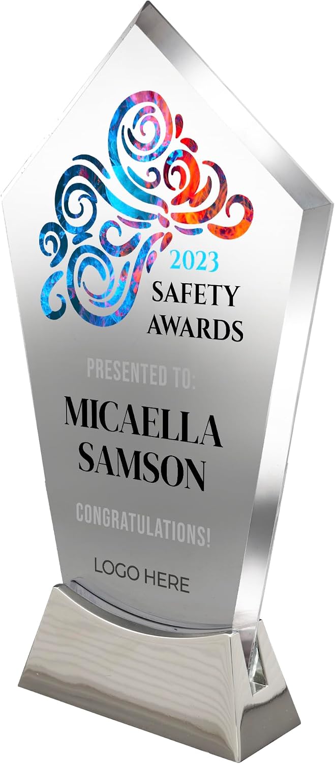 9 1/4" Personalized Award Glass Plaque, Personalized Plaque as Awards and Trophies, Glass Awards Plaques as Retirement and Employee of the Month, Appreciation and Leadership Gifts Designs (Design 1)