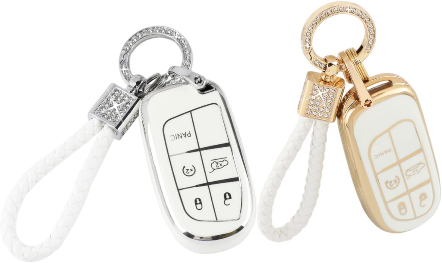 PIFOOG 2PCS Key Fob Cover for Jeep 5 Buttons Car Smart Key