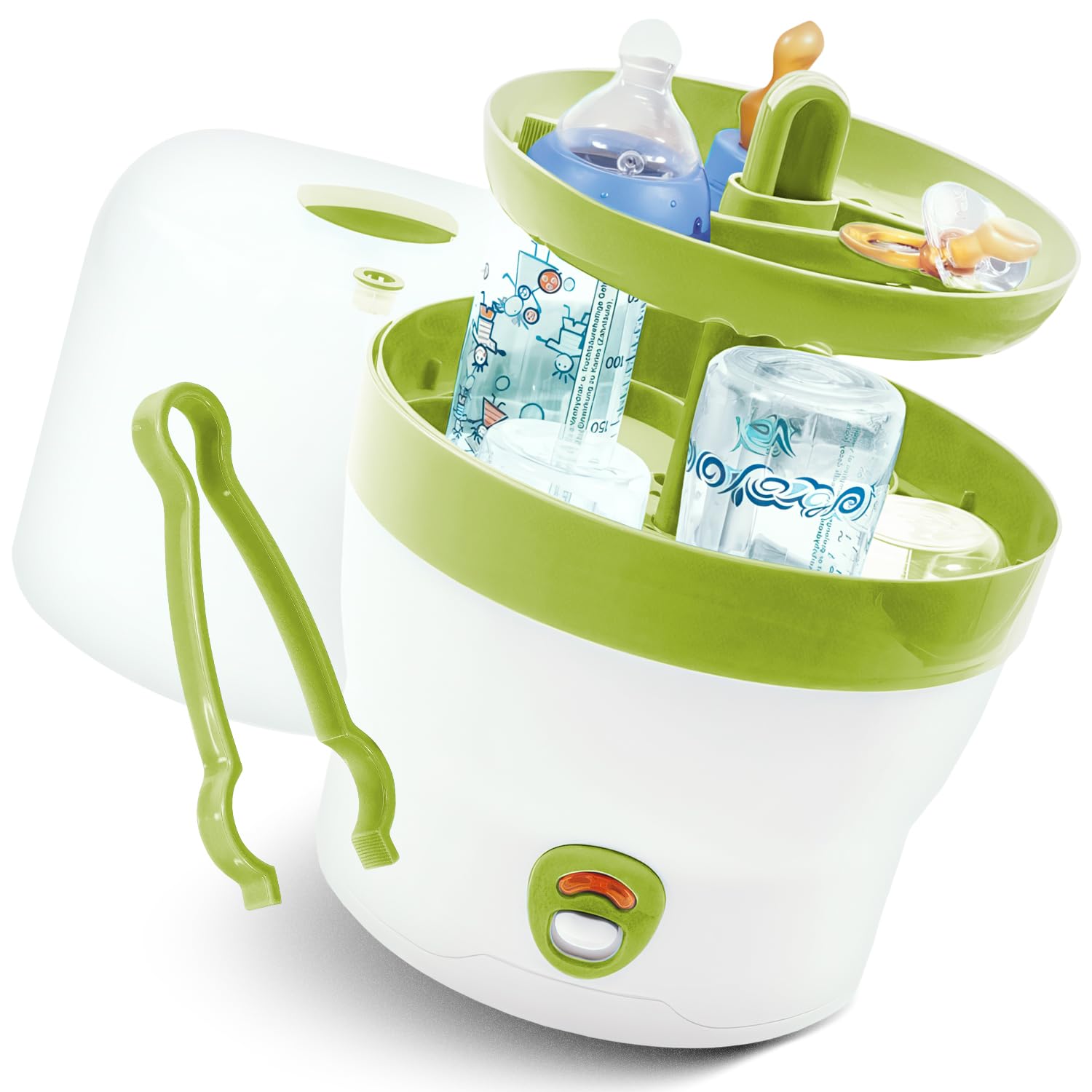 Babyruf BS 29b Sterilisator für Babyflaschen | Dampfsterilisator & Vaporisator | bis zu 6 Flaschen | Einfache Bedienung | Baby Erstausstattung Neugeborene | Flaschenreiniger | Baby Zubehör | weiß/grün