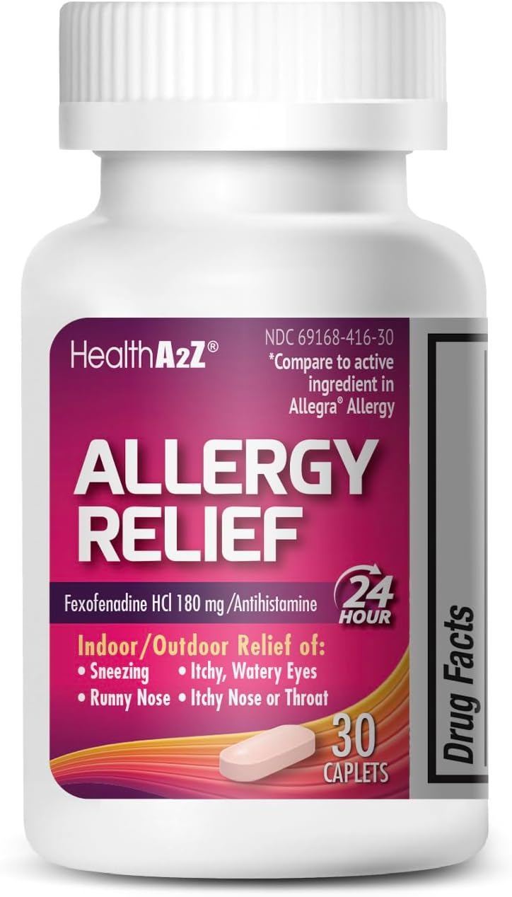 HealthA2Z® Allergy Relief | Fexofenadine Hydrochloride 180mg | 180 Caplets | Antihistamine | 24-Hour Antihistamine for Allergy Relief | Indoor/Outdoor Relief