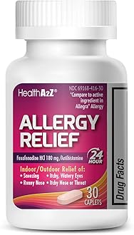 HealthA2Z Fexofenadine Hydrochloride 180mg, Antihistamine for Allergy Relief, 24-Hour Antihistamine for Allergy Relief (30 Count (Pack of 1))