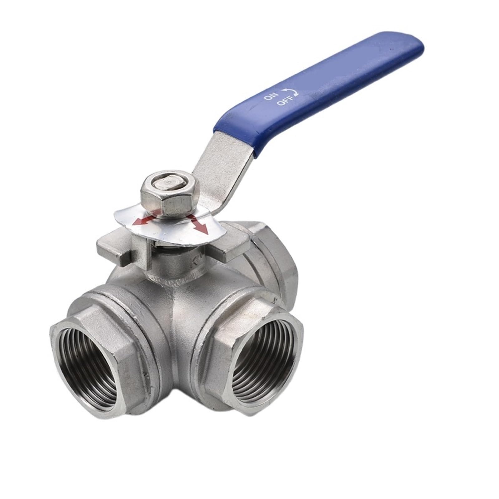 Válvula de bola, Válvula de bola acero inoxidable, 1/4, 3/8, 1/2, 3/4, 1 pulgada, puerto completo hembra, T, adaptador conector 3 vías for agua, aceite, aire y Gas(1-1/2")