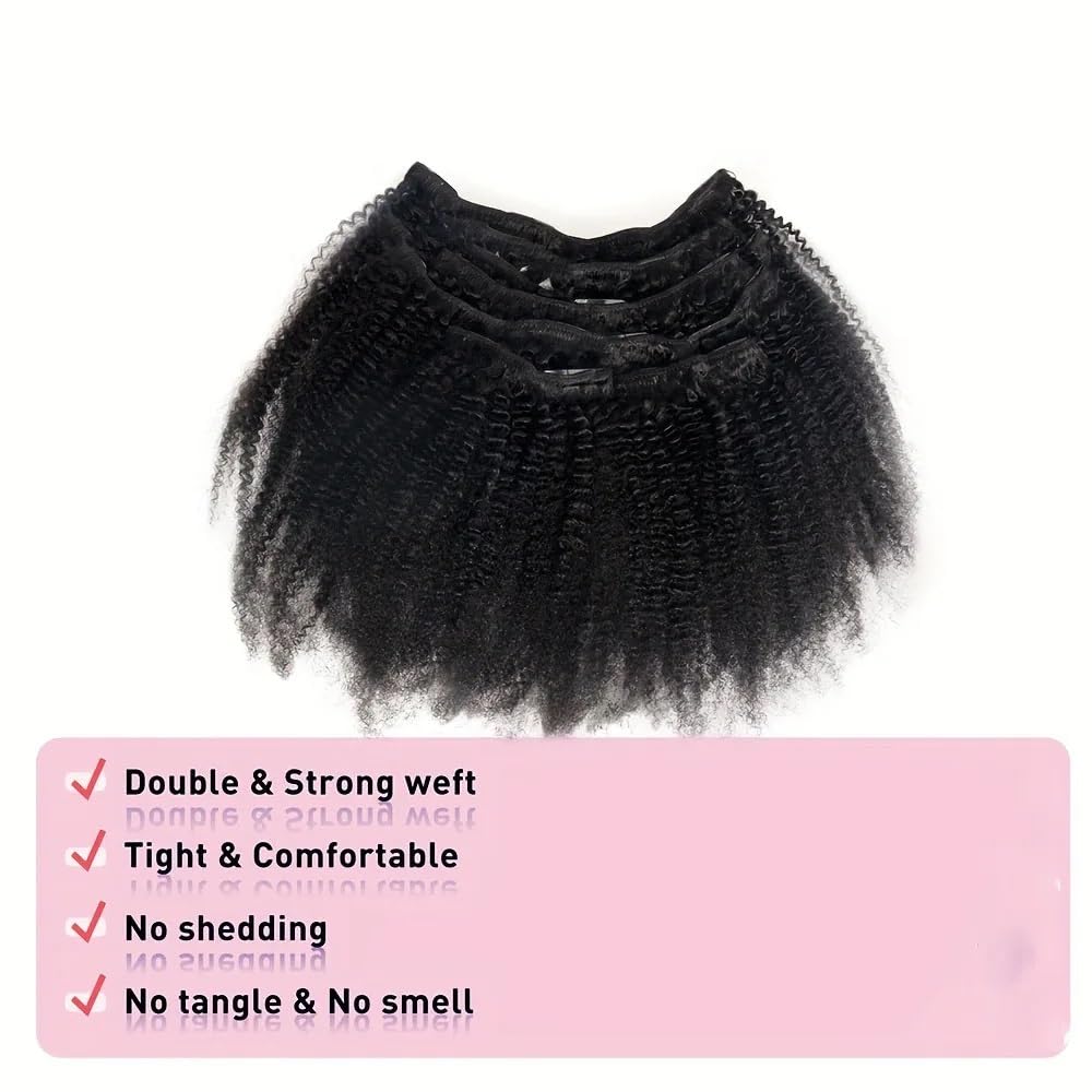 Afro-Locken-Clip-in-Extensions aus Echthaar, 8-teilig mit 18 Clips, 120 g/Set, brasilianisches Remy-Haar for schwarze Frauen(10inch)