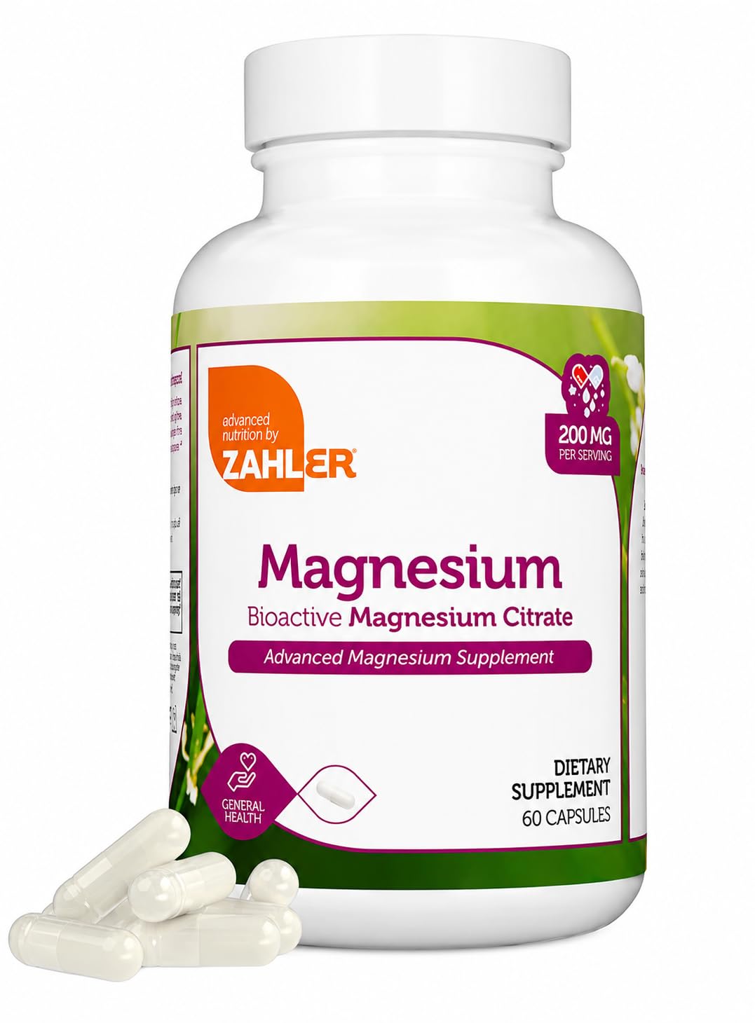 Zahler - Magnesium Supplement Capsules 200 mg (60 Count) Certified Kosher Bioactive Magnesium Citrate for Max Absorption - Natural Magnesium Mineral for Men & Women - Best Magnesium Supplements 60 Count (Pack of 1)