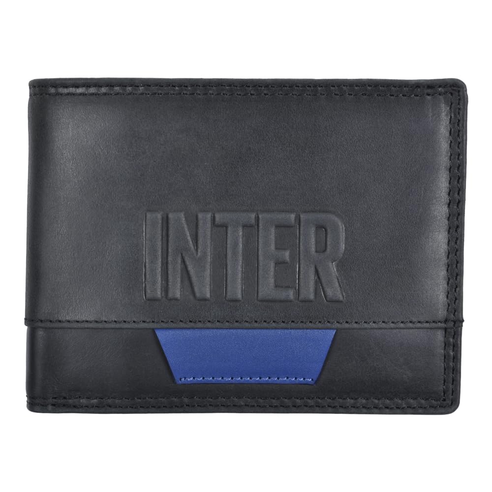 Inter Official Product 153201 Black Leather Wallet with Embossed Logo 12.5 x 9.5 x 2 cm