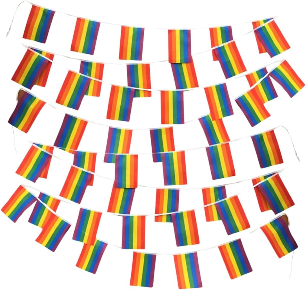 MEGA VALUE Rainbow Pride Flag Bunting – 33ft (10m) Long with 24 Flags – LGBT Pride Banner for Parades, Festivals, Pride Month, Events, Homes, Gardens & Bars