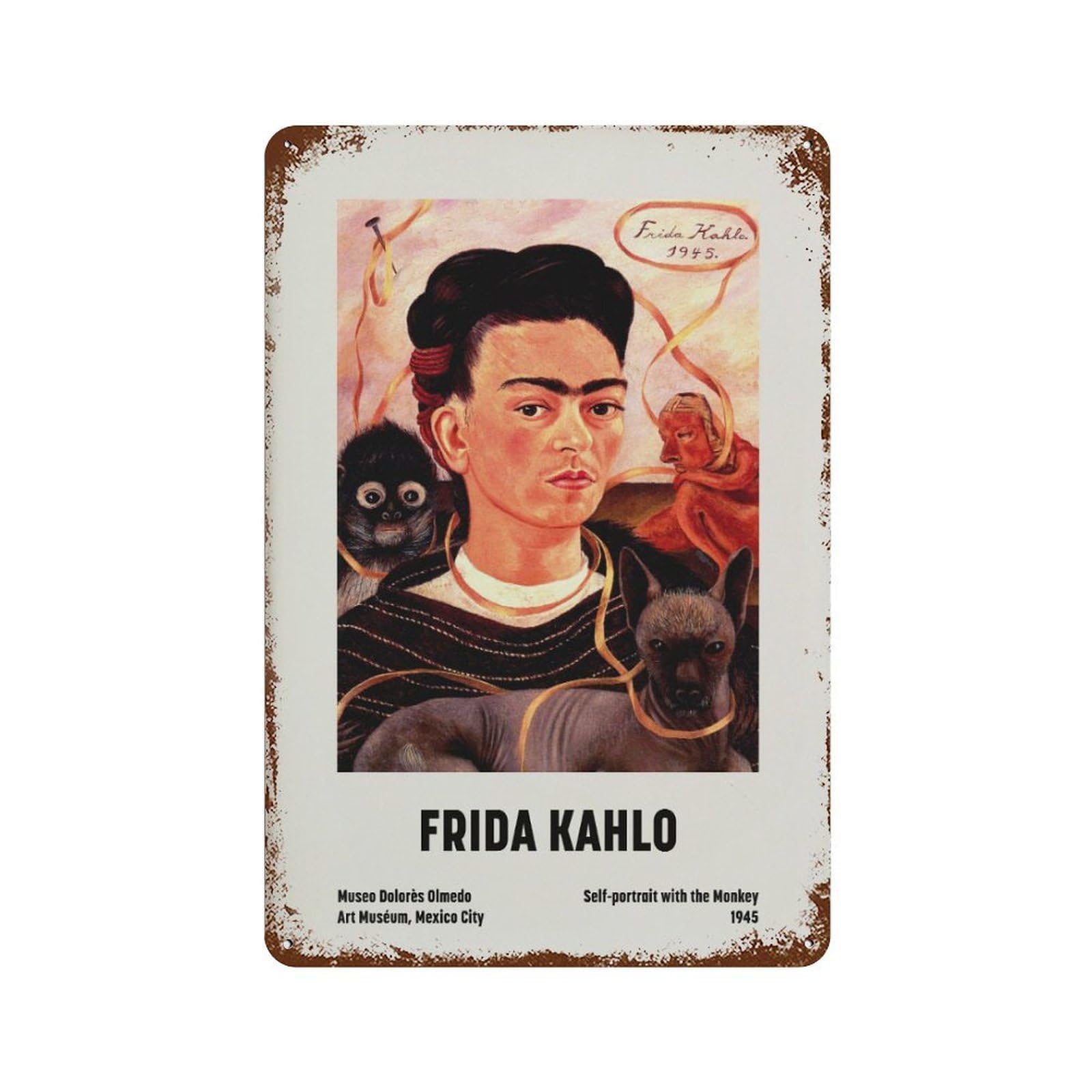 xiaoxiaoshen Frida Kahlo Self Portrait With Monkey Feminist Wall Decor Art Metal Tin Poster Modern Home Decor Art Home Bar Shop Decorations Vintage Sign 30x20cm