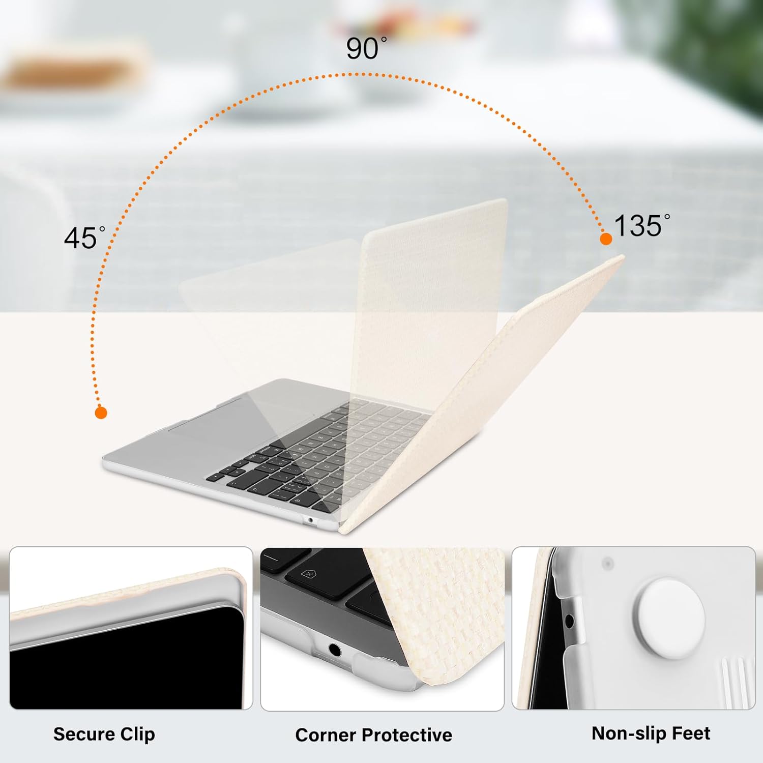 MOSISO Compatible with MacBook Air 13 inch Case 2026 2025 2024-2022 M4 A3240 M3 A3113 M2 A2681, Woven Grid PU Leather Coated Hard Shell&Keyboard Cover&Screen Film for MacBook Air 13.6 inch Case, Beige - Image 4