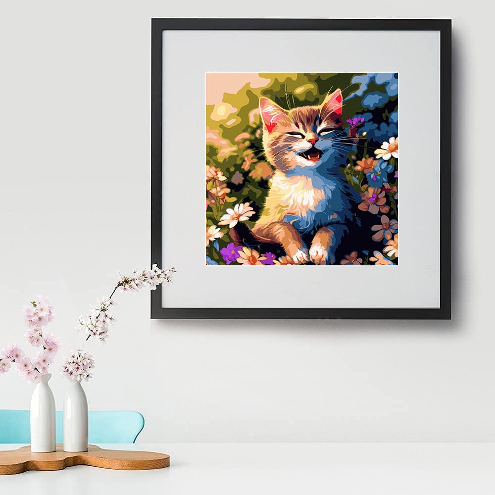 TISHIRON Animali da dipingere con i numeri, per adulti, tigre circondata da foglie e fiori, pittura a olio fai da te su tela con pennelli e pigmento per decorazione da parete, 40,6