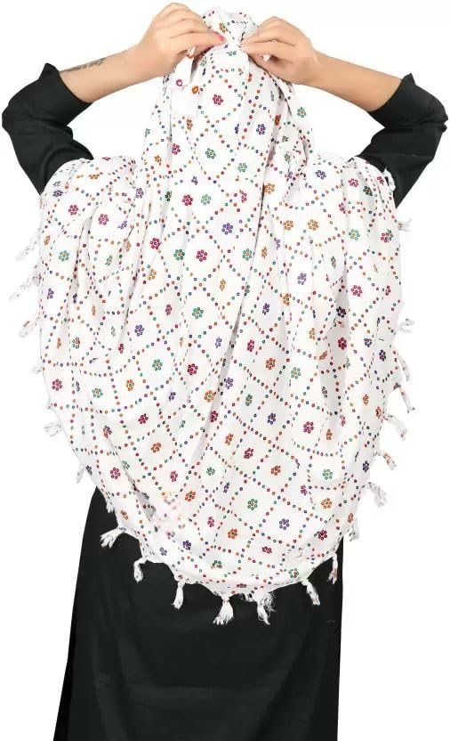Image of SIXSIGMA Cotton Long Scarf Cum Mask scarves Usable for vehicle Driver | White Printed Design | Universal Size | For Girl & Women | Breathable Sun Protection Light Weight