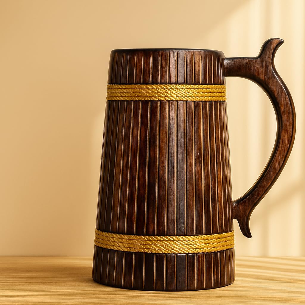 Handcrafted Wooden Beer Mug – 600 ml | Premium Rustic Drinkware | Handmade Gift | Christmas Gift.