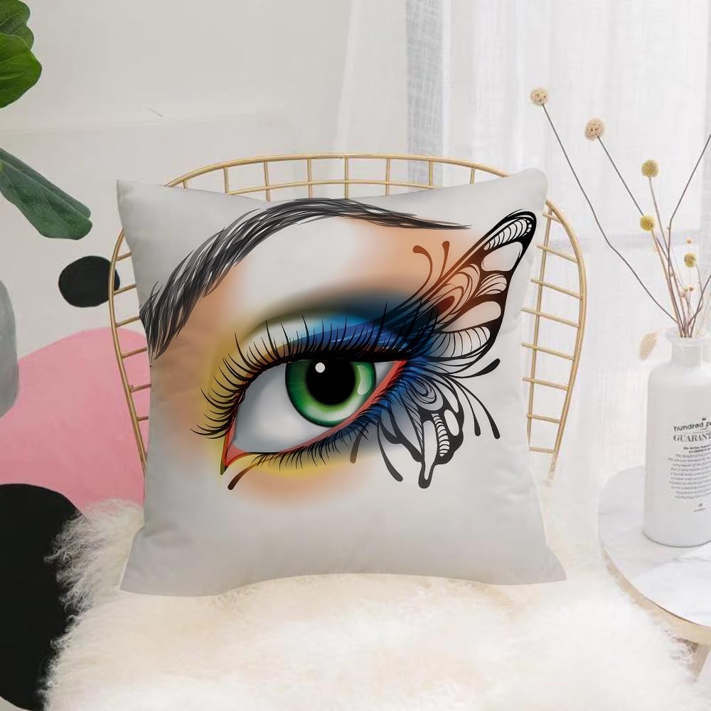 HYMSXW Cushion Cover,Throw Pillow Case Home Decorative for Living Room Bedroom Sofa Chair 20X20 Inch,Dreamy eyes, female, eyes, makeup, butterfly, wings,Pillowcase 50X50cm