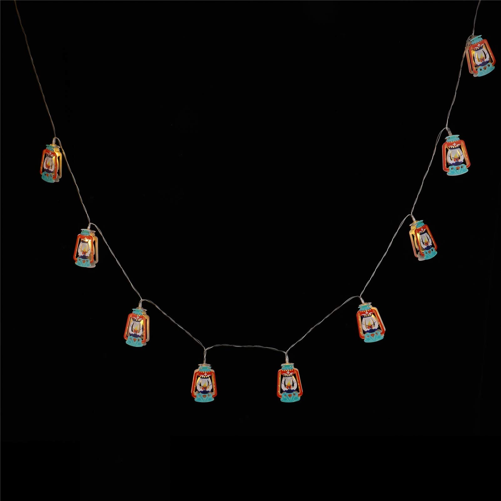 ZSML Ramadan Decoration Lights Wrought Iron Lantern String Light with Battery Operated Ramadan Fairy Light for Window Wall Home