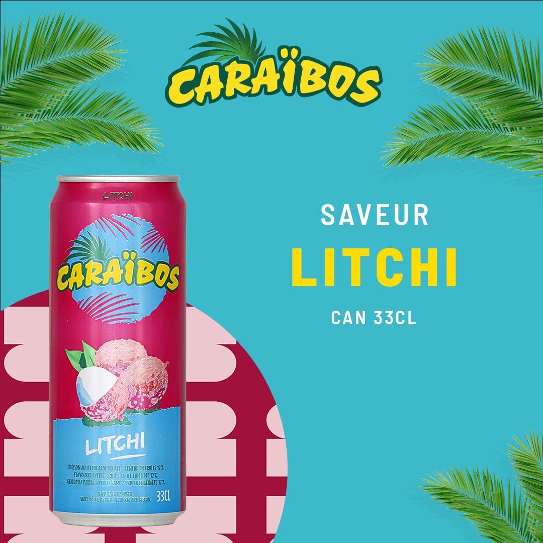 Caraïbos Boisson Saveur Litchi, Canette 33cl, Lot de 24