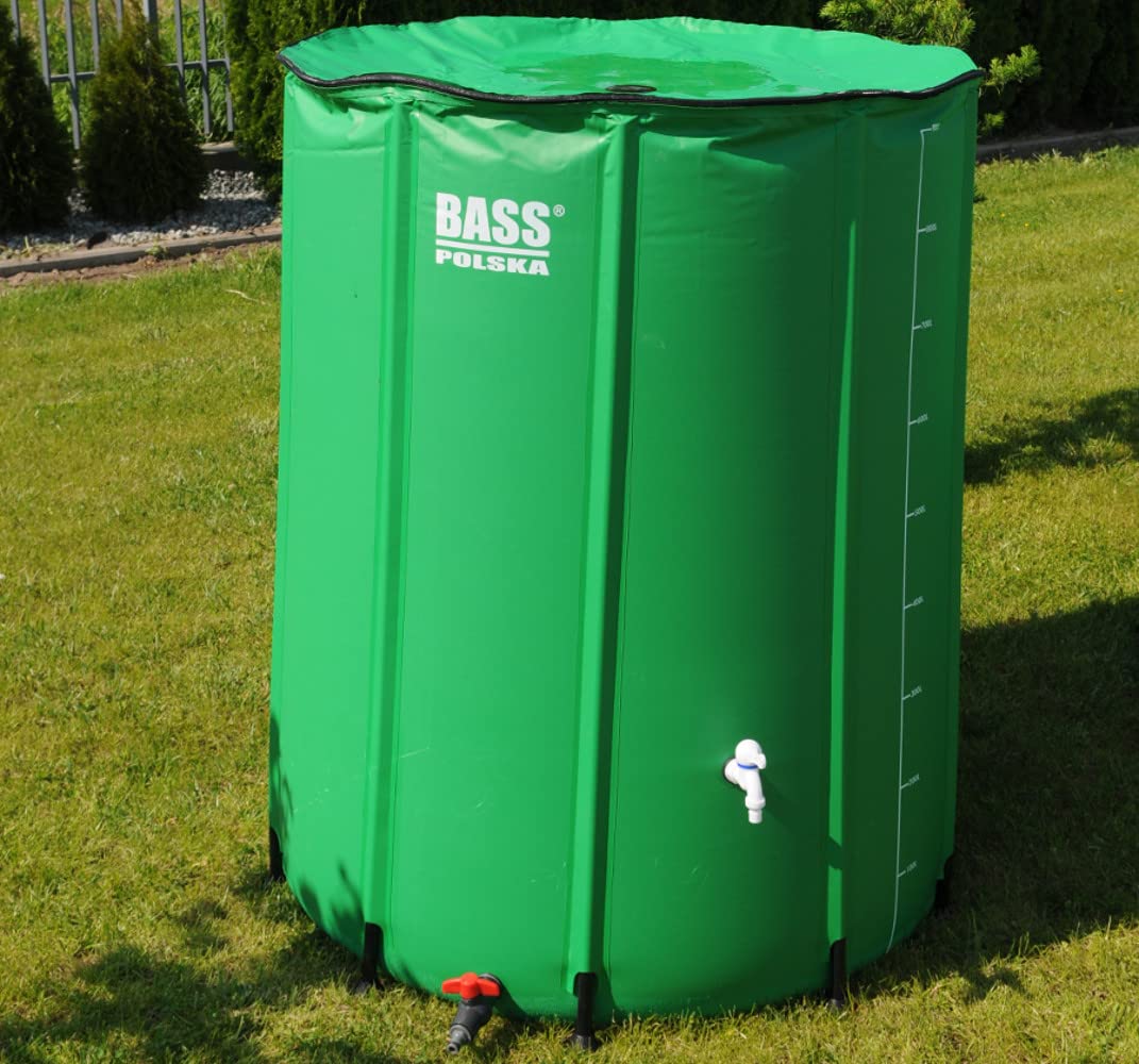 BASS POLSKA Barril de Agua de Lluvia contenedor de Agua de Lluvia del canalón Tanque de Agua de Lluvia práctico Grifo Plegable fácil de Usar con conexión rápida 1000l ⌀ 100 x 125 cm
