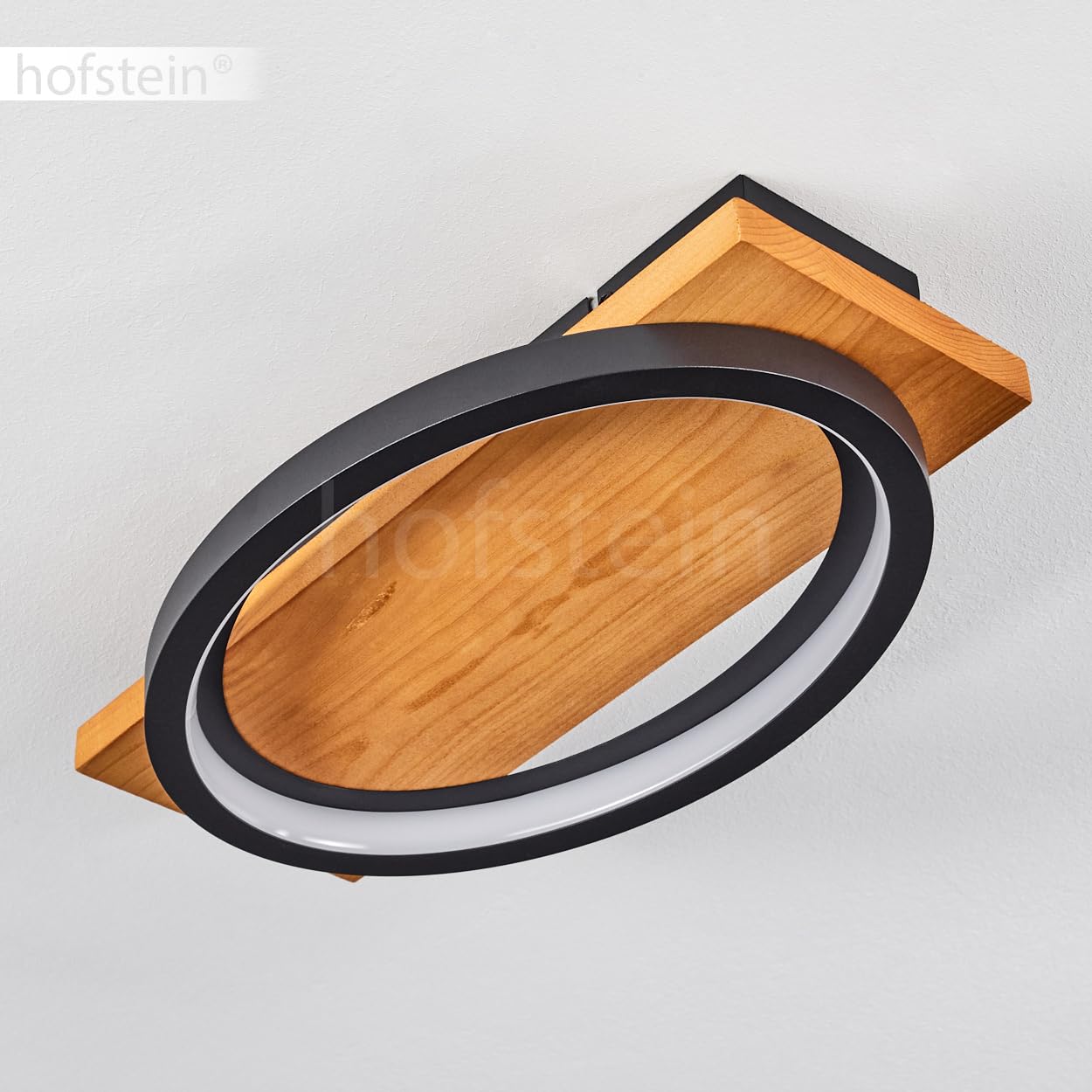 Lampa sufitowa LED Pompu, ściemnialna lampa sufitowa wykonana z metalu/drewna/plastiku w kolorze naturalnym/czarnym, ściemnialna, 1800 lumenów, 3000 K, 1 x LED 16 W