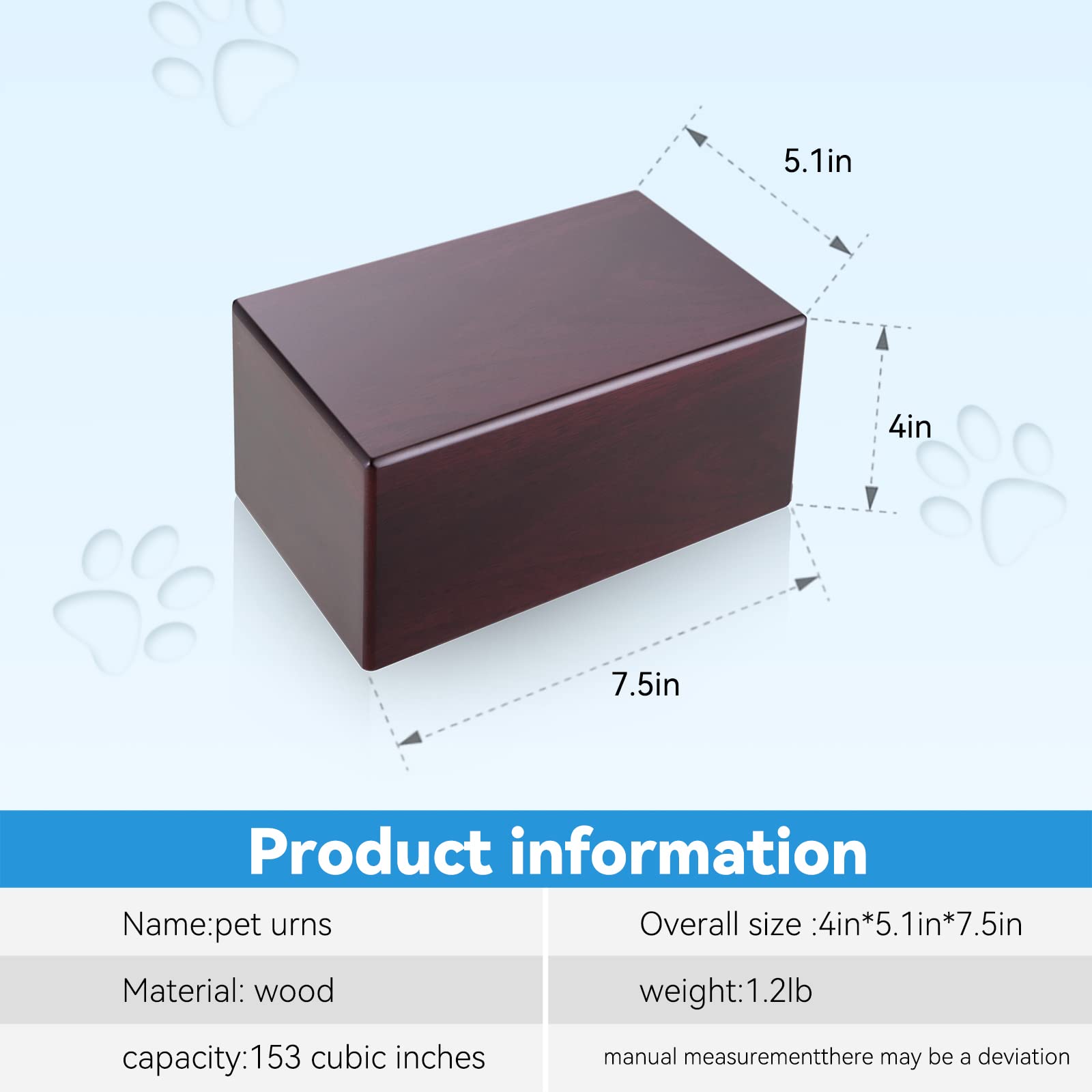 NEWDREAM Cuodia:Dog Urns for Ashes Pet Cremation Box,Pet Urns,Ash Box for Cat or Dog,Wood Keepsake Memorial Urns. (Deep Red M)