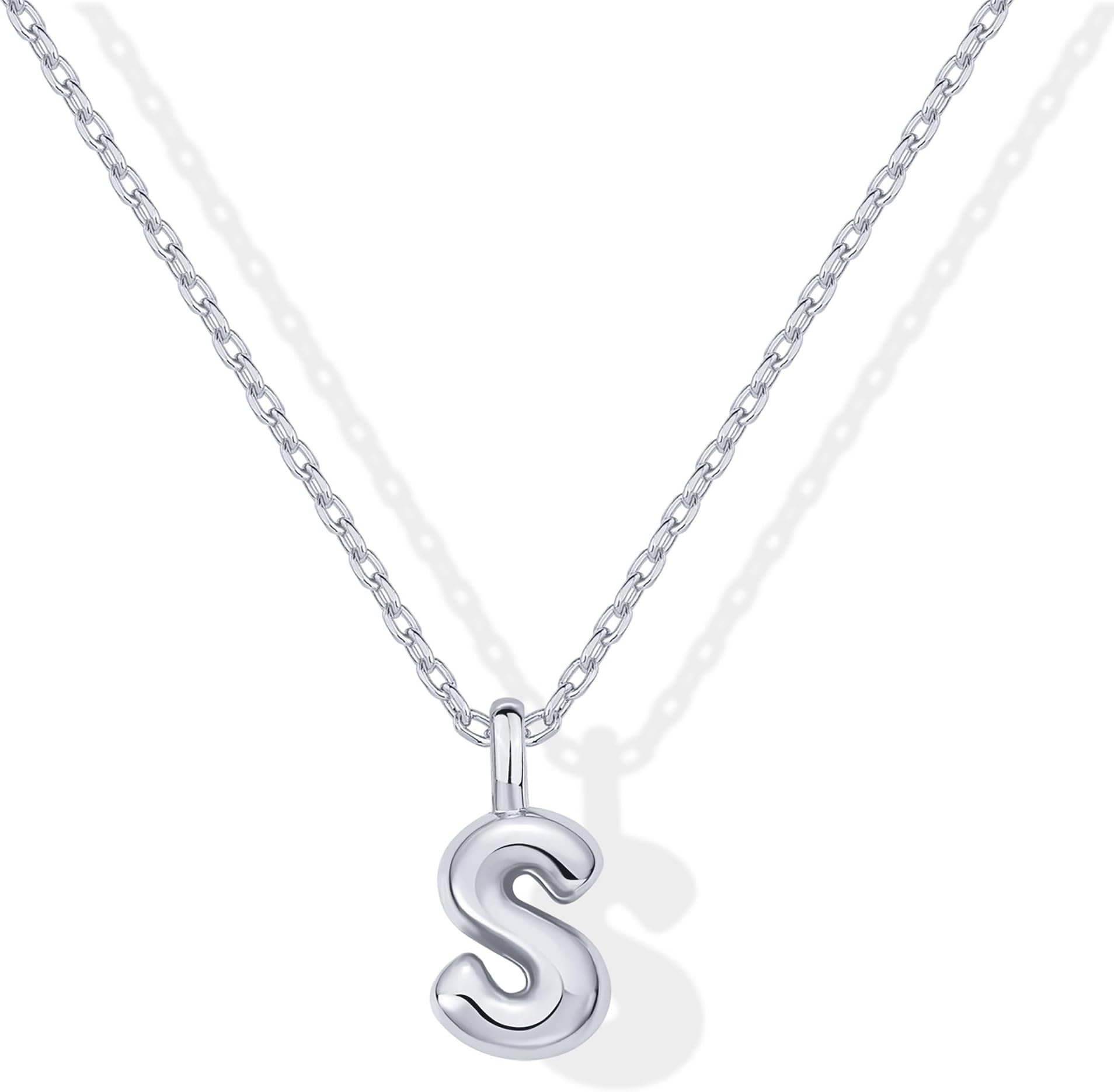 14K Gold Plated Dainty Chunky Bubble Initial Letter Pendant Necklace for Women | Alphabet Letter Necklace