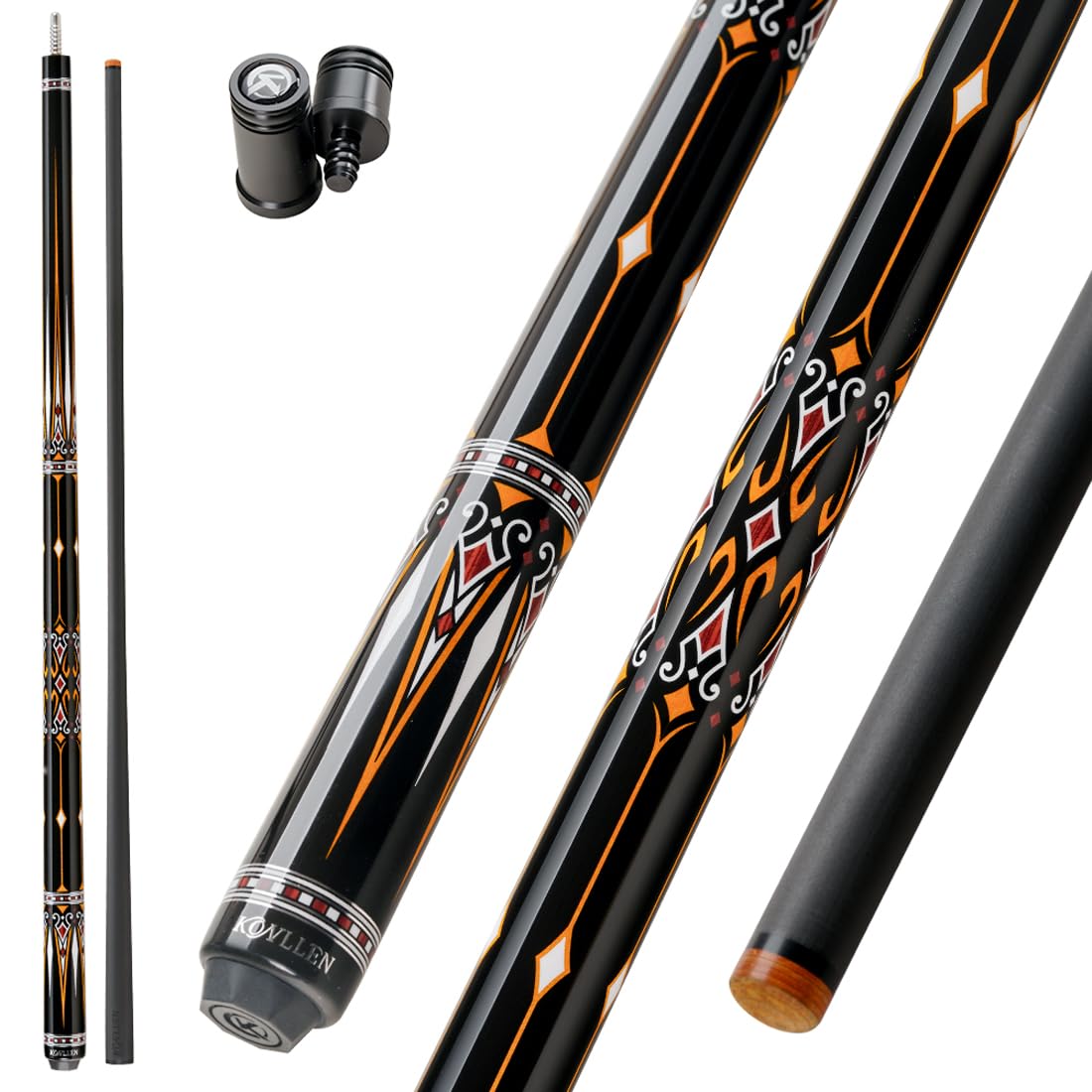 KONLLENCarbon Fiber Pool Cue Stick Wrapless Dragon Professional (Full Carbon Technology Low Deflection Billiard Cues,12.5mm,147cm)