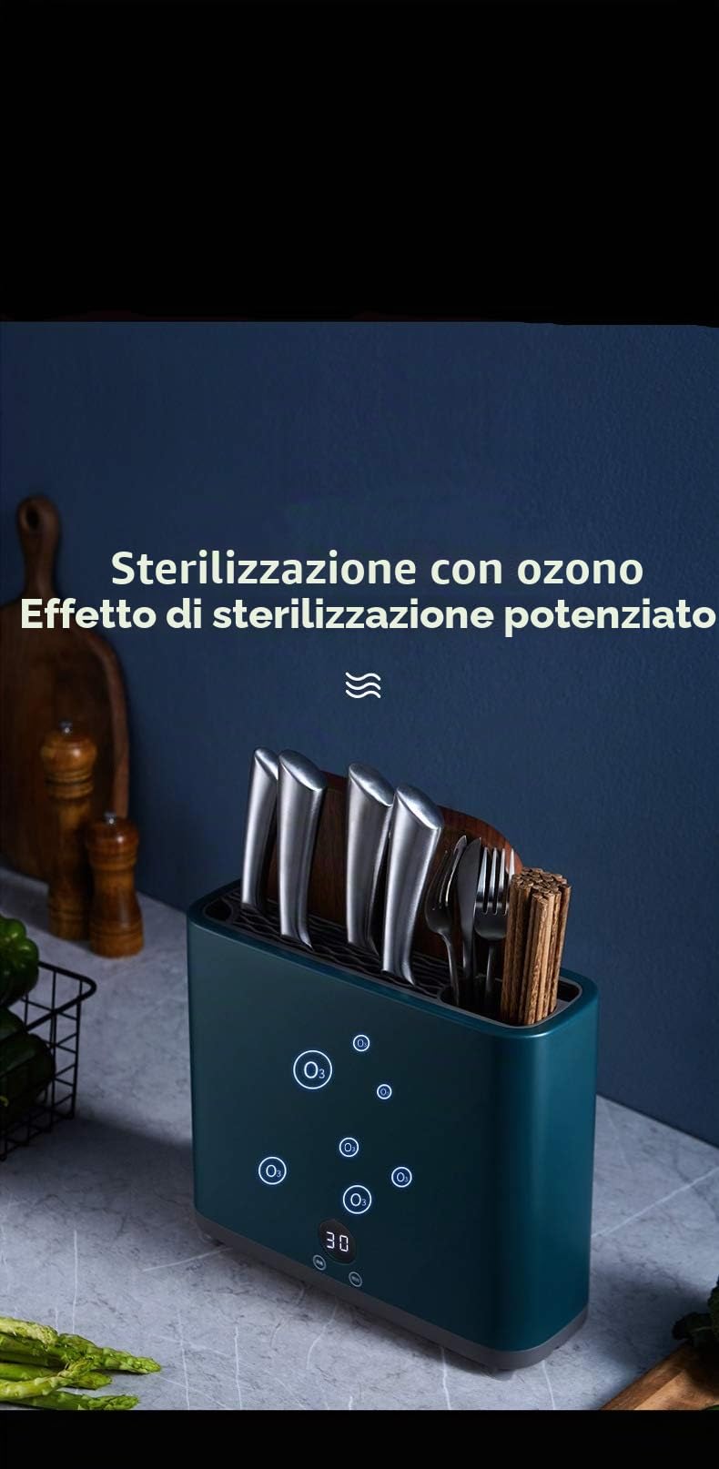 Sterilizzatore per coltelli-sterilizzazione, asciugatura, funzione di conservazione tre in uno (Verde)