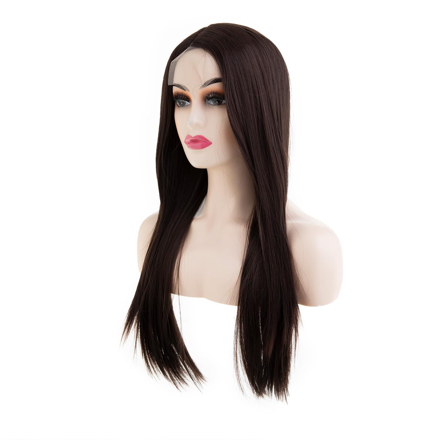 Sallcks Long Brown Wigs for Women 27 inch Long Straight Side Part Lace Wig Synthetic Hair Replacement Wig Cosplay Costume Halloween Wig