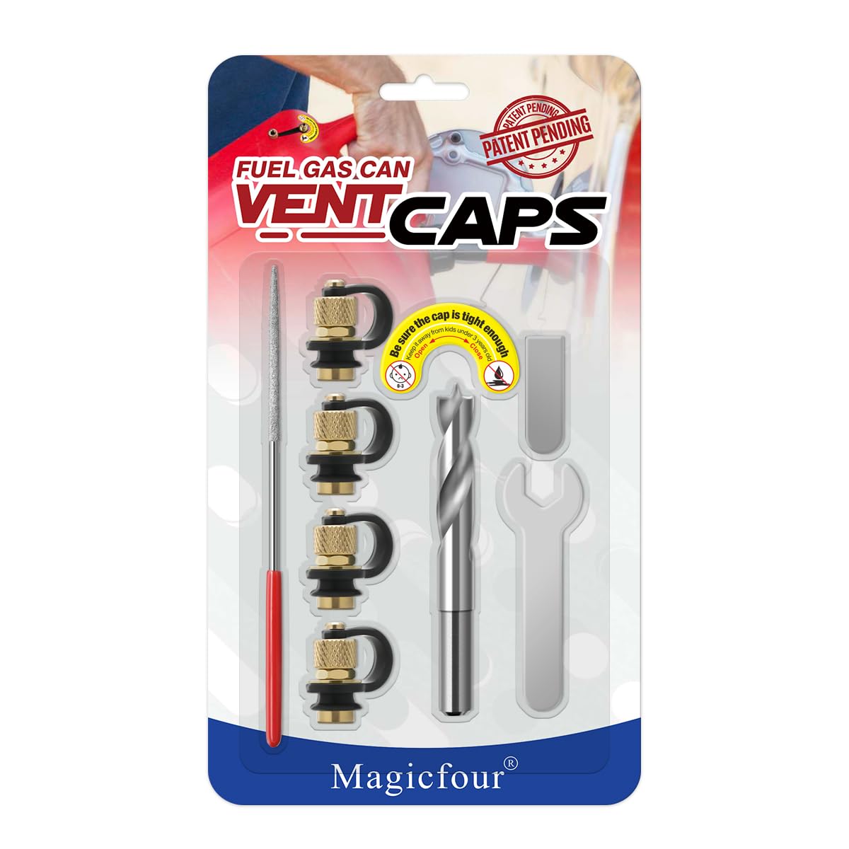 Magicfour Gas Can Vent Cap, 4 Pack Fuel Gas Vent Kit Replacement Vent Plug for Gas Fuel Water Can Jug to Allow Faster Flowing, No Wire Pull Needed