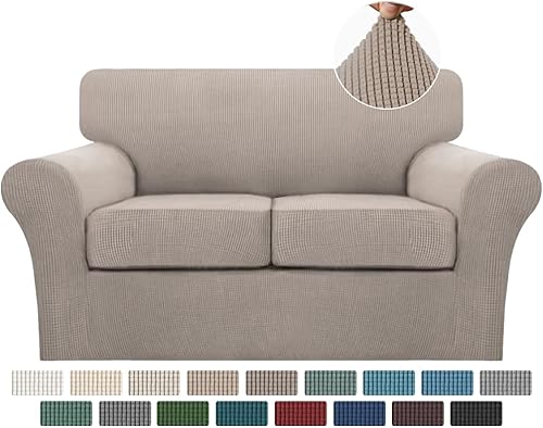 Miniatura 31 de Turquoize Fundas de sofá de 4 piezas para sofá de 3 cojines, funda de sofá suave para perros, fundas de sofá lavables con 3 fundas de cojín Biscotti