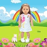 18 Inch Girl Doll Carrier Bag with Doll Clothes and Accessories,Including Dress, White Cloth Doll Shoes ,Doll Backpack, Sunglasses, Toy Lamb