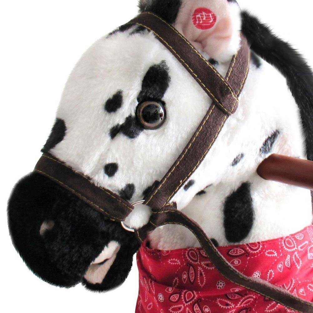 BAKAJI Cavallo a Dondolo per Bambini con Suoni Realistici, Animale che Nitrisce e Muover la Bocca, Pony a Pois con Struttura in Legno e Rivestimento in Morbido Tessuto, Gioco Idea Regalo