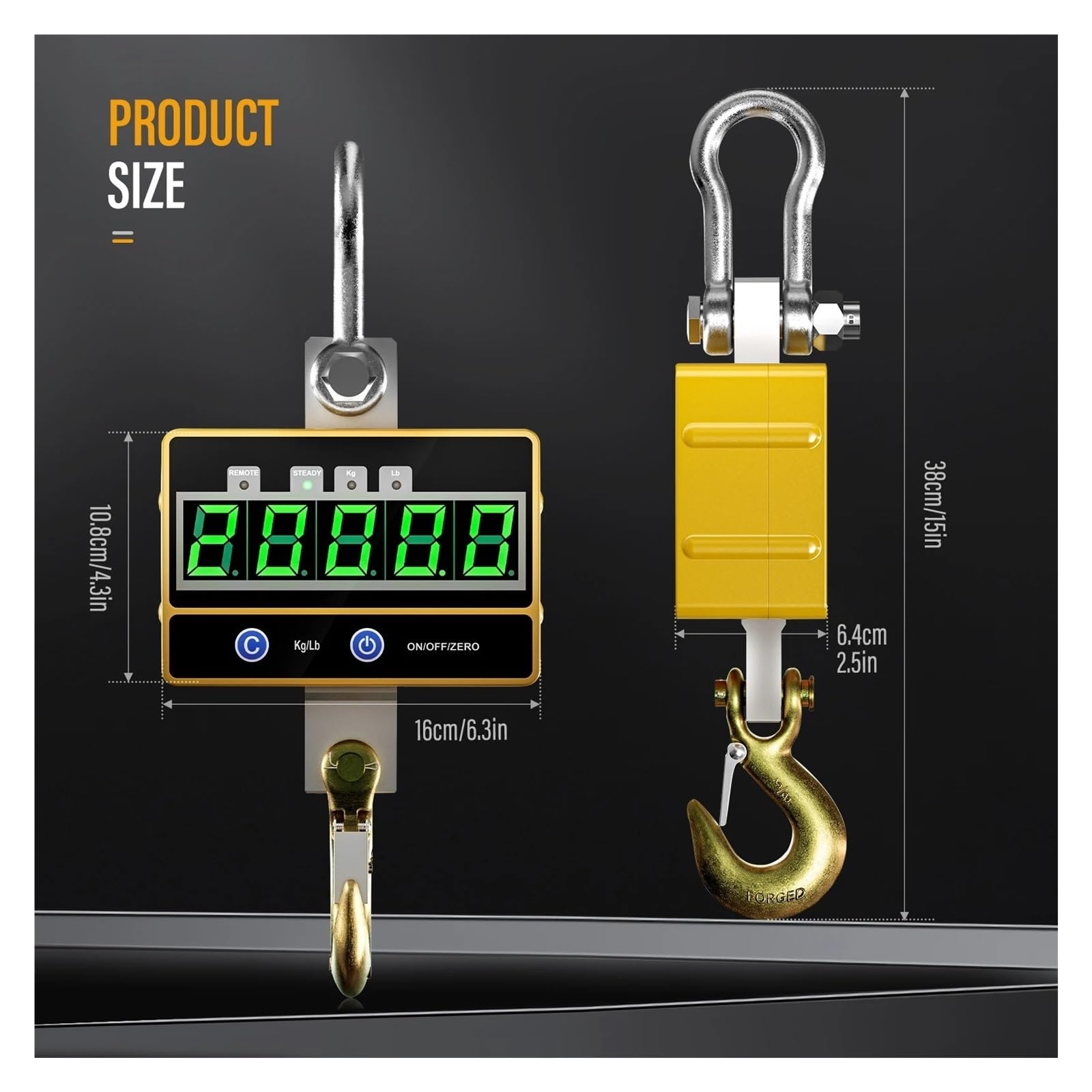 Báscula de grúa digital industrial 2000 kg/4000 lb alta precisión recargable con control remoto, Versátil