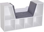 HOMCOM 6-Cubby Bookcase with Seat Cushion, Cube Storage Shelf Bookshelf with Reading Nook for Home Office, Study, Pink