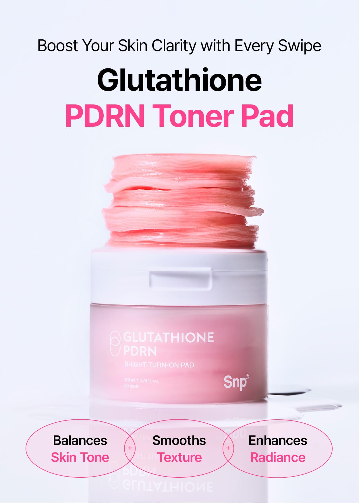 Amazon.com: Snp PDRN+99% Glutathione+Niacinamide Facial Toner Pads | Treat  Blemishes Exfoliating Pad | LHA, PHA Acne Pad | Bamboo & Vitamin C, E,  Ferulic Acid Double-Sided Patch