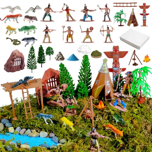 X Hot Popcorn 69Pcs Miniature Indian Figurines Plastic Action Figurines Resin Indian Diorama Supplies for Home Decoration