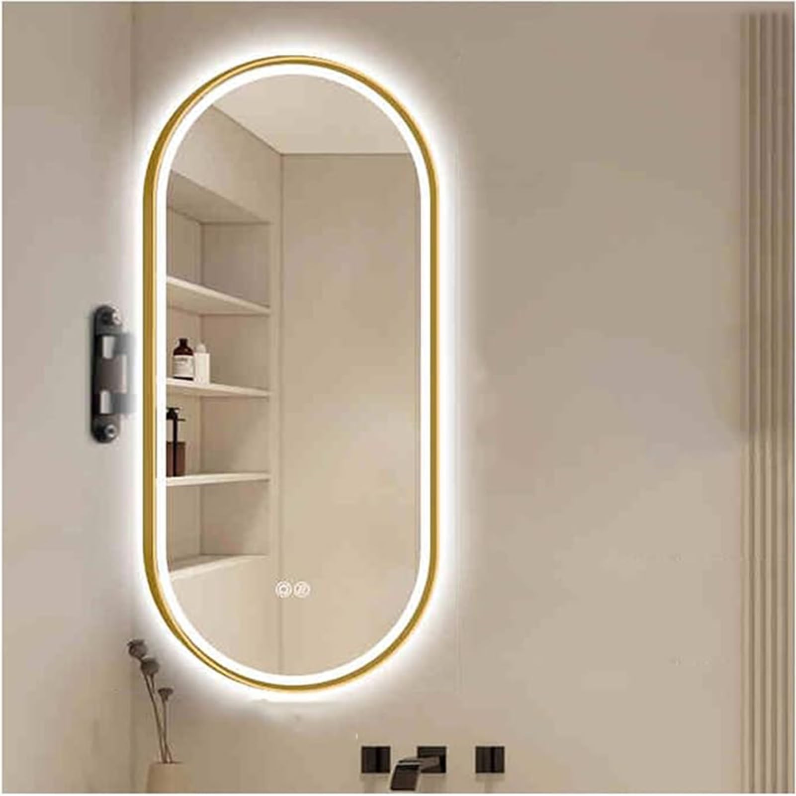 QICBYING Rotating Corner Bathroom Mirror With Light, Oval Foldable Wall-Mounted Mirror, Anti-Fog Vanity Mirrors, Illuminated Decoration Mirrors, For Home and Hotel Bathrooms(Gold,50x80cm)