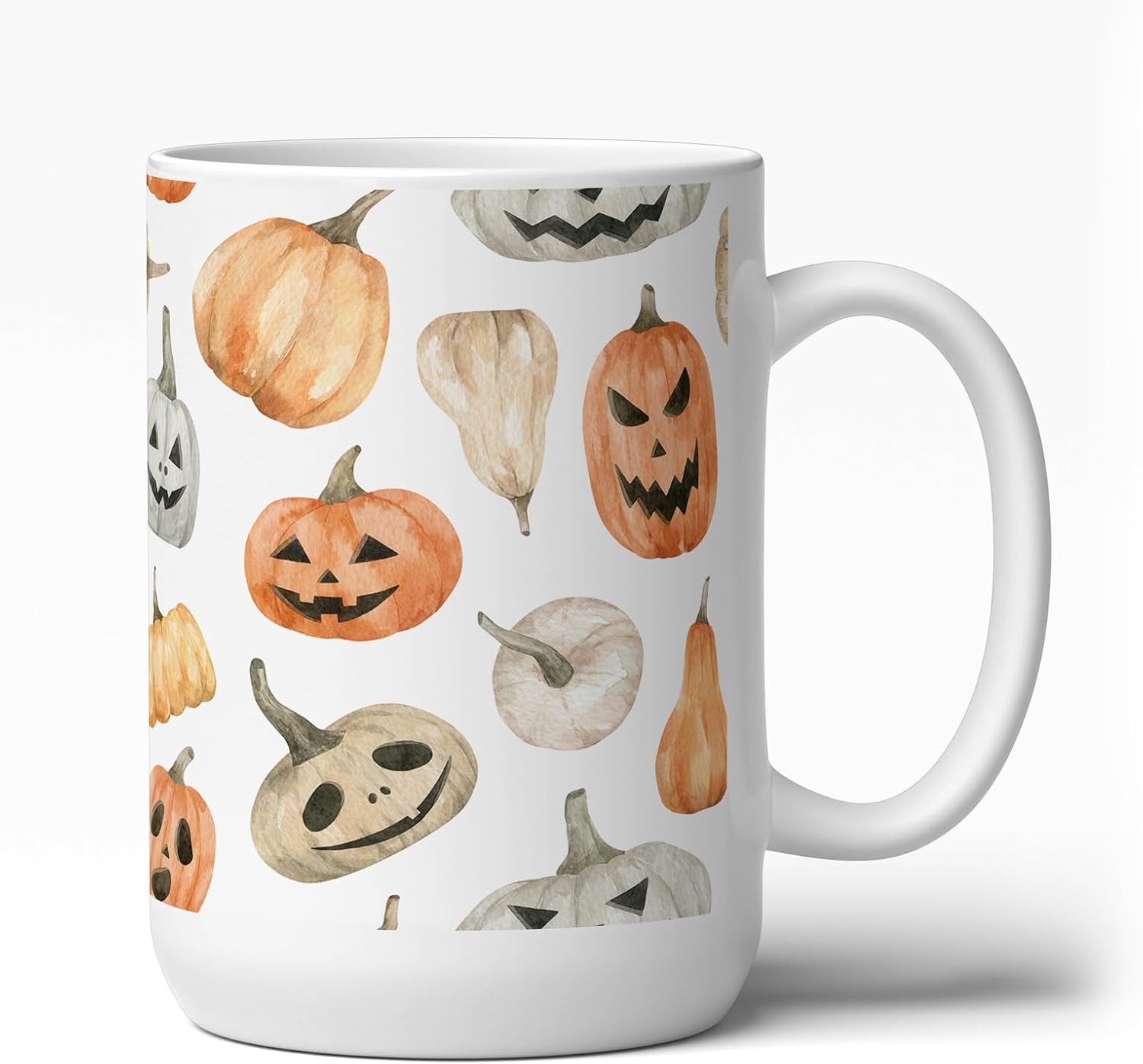 GotPrint Cute Pumpkin Mug, Funny Halloween Coffee Mugs for Women, Men, Kids, Spooky Autumn October Ghost Season Cup Gifts for Tea Coco Lovers Cup, White, 15oz