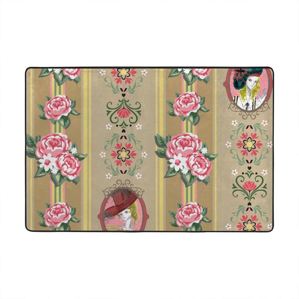 Tapis de style floral rococo élégant Ruchen velours corail 183x122cm tapis salon maison