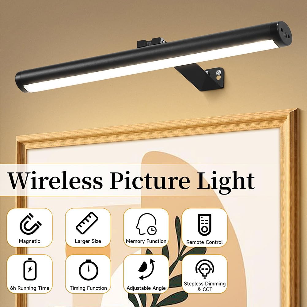 AoLa Lampada da specchio ricaricabile a LED con telecomando e touch Dimmerabile Luce da bagno per interni ruotabile con funzione timer Lampada da parete lunga Lampada da parete ricaricabile USB