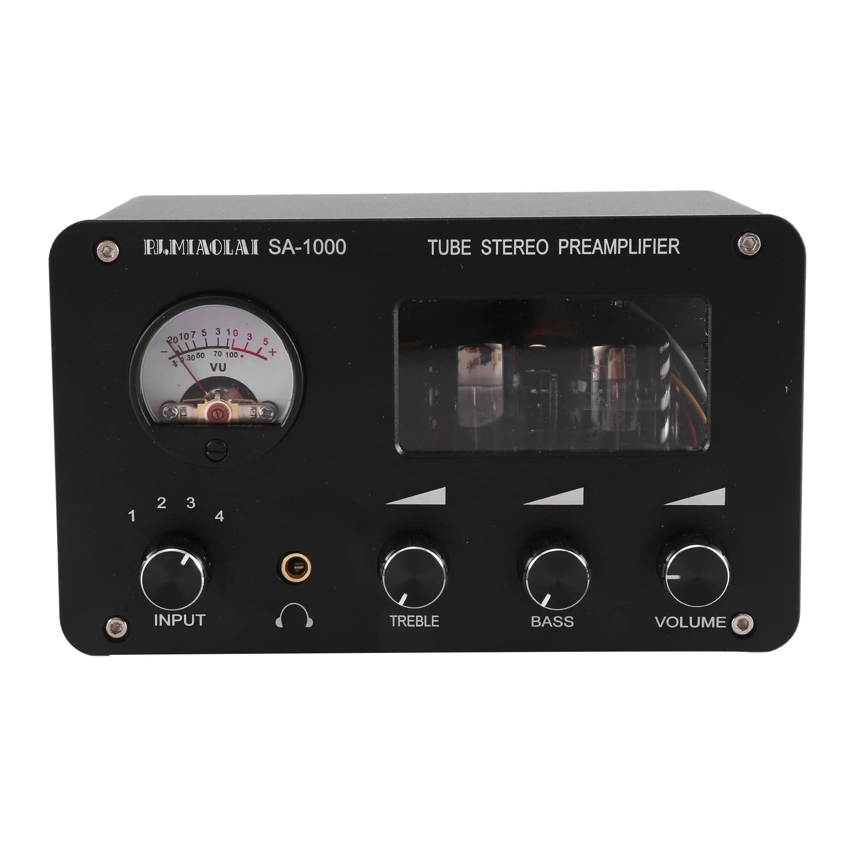 Preamplificador de Tubo de AudióFilo Preamplificador HiFi de 4 Entradas y 2 Salidas con Medidor de VU Incorporado Amplificador de Ajuste de Graves Altos Enchufe de la UE