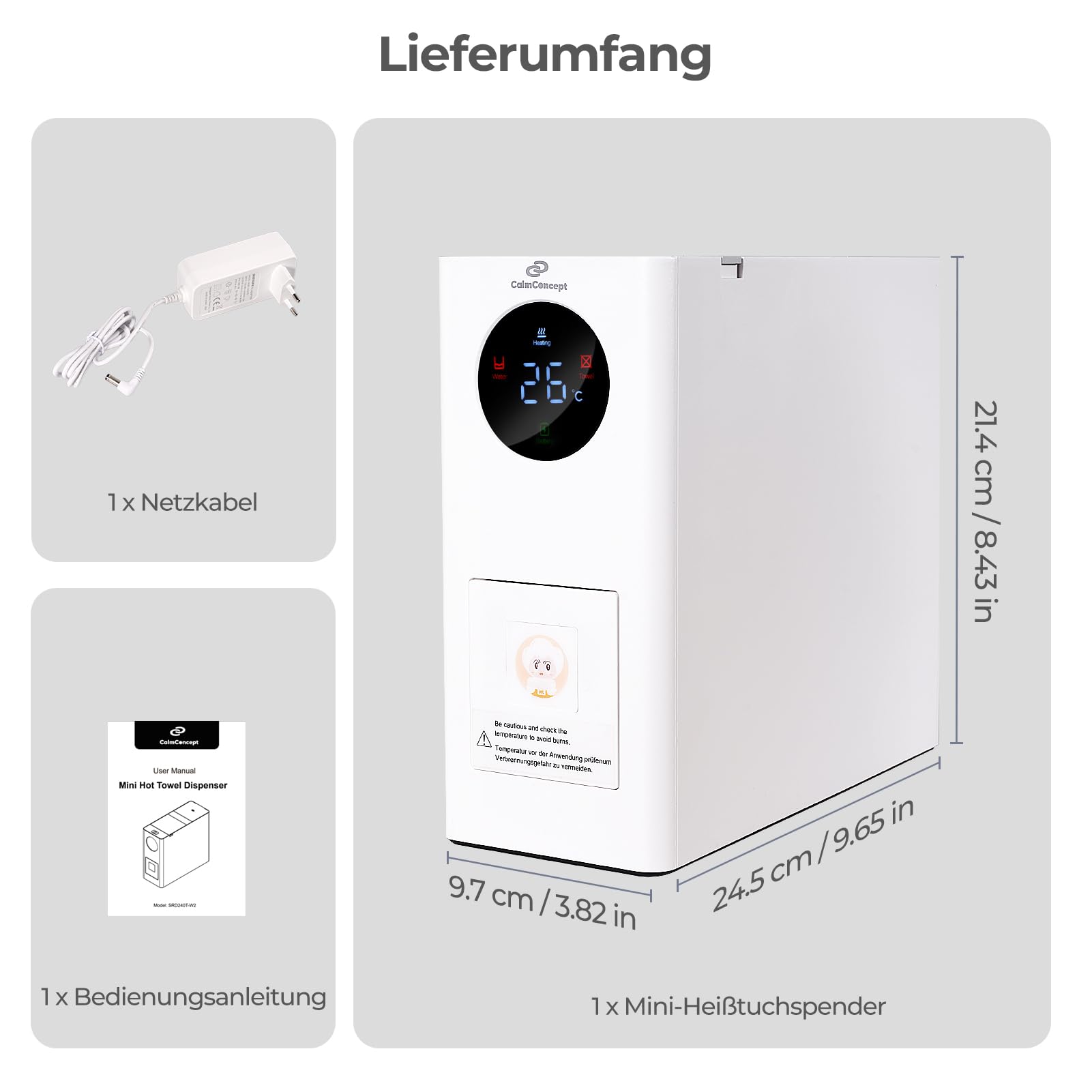 Warmtuchspender, Kabellos, Hygienische Einweghandtücher auf Knopfdruck, Einstellbare Temperatur (0-85°C) & Feuchtigkeit (10-90%), für Zuhause, Hotels, Salons, Reise (Warmtuchspender)