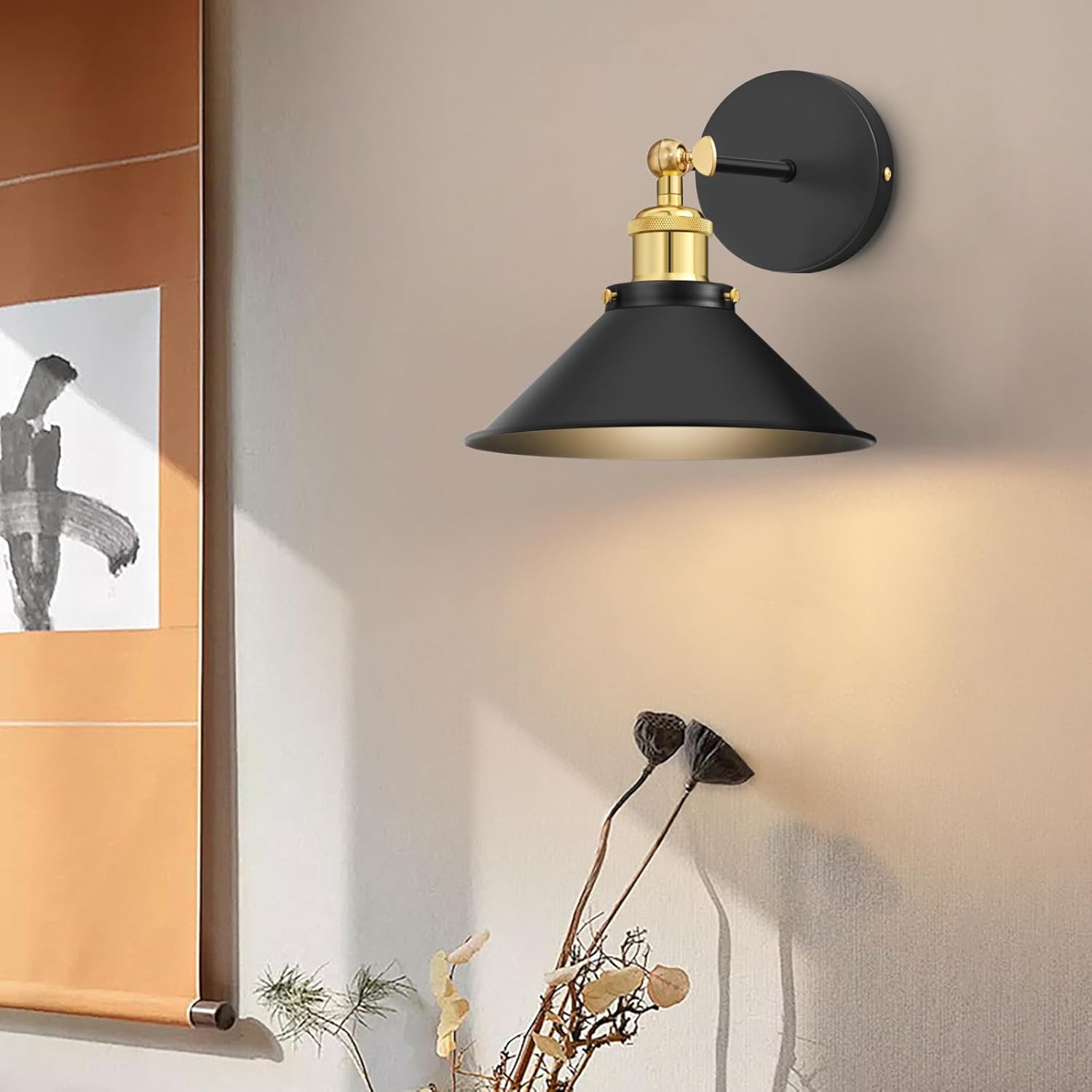 Battery Operated Wall Sconce Set of 2,Vintage Wireless Wall Sconces with Remote,Dimmable Led Wall Lights,Wall Lamp Fixture Indoor Bedroom Living Room Kitchen,LED Bulbs Included,Gold