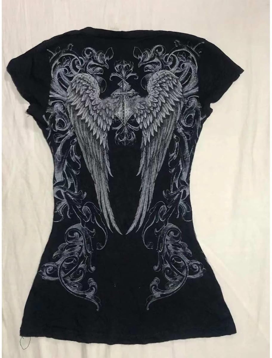 Grunge Shirts 2000s Clothing Women Vintage Graphic Tees Y2k Short Sleeve Goth Tops Teens Emo Clothes Streetwear - Image 5