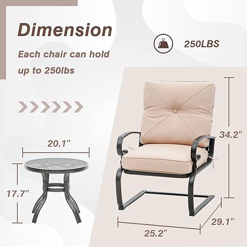 Miniatura 5 de Oakcloud Juego de 3 sillas acolchadas de metal para exteriores, sillas acolchadas y mesa de bistró de hierro forjado, color marrón