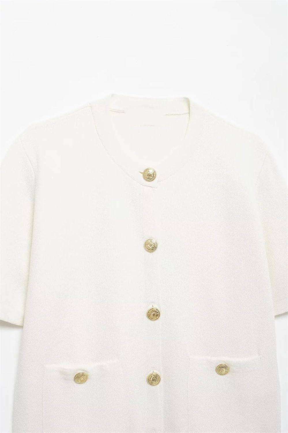 Women's O-Neck Button-Down Knitted Cardigan Short-Sleeved Coat Slim Sweater