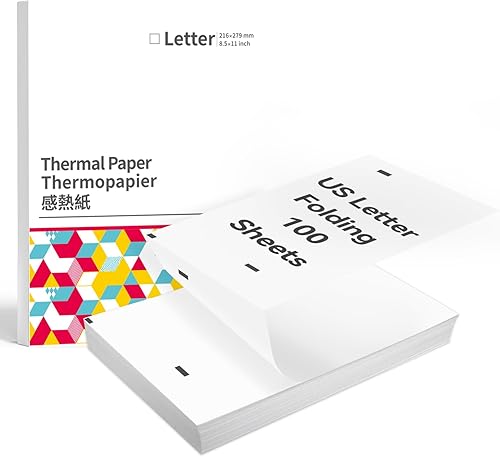 COLORWING Papel térmico de 8.5 x 11 pulgadas, carta de Estados Unidos para impresora portátil, papel térmico plegable continuo compatible con